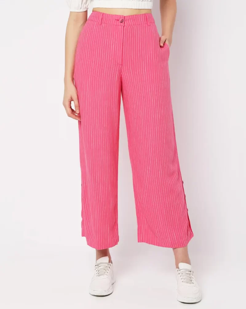 PINK HIGH RISE STRIPED PANTS
