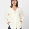 ECRU FOLDED COLLAR TOP