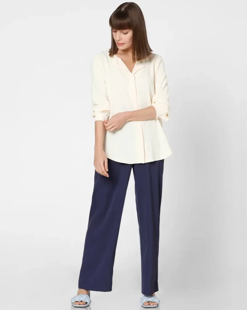 ECRU FOLDED COLLAR TOP