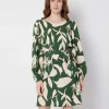 GREEN & BEIGE PRINTED SHIFT DRESS