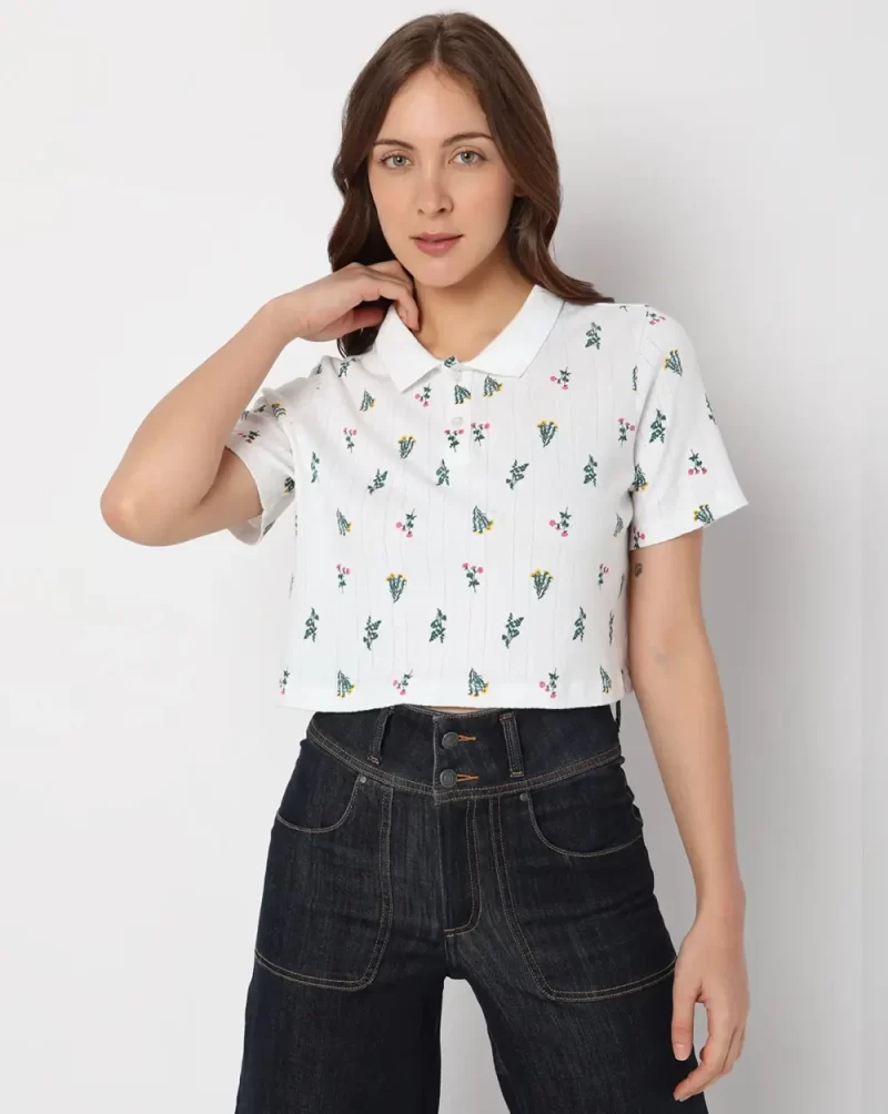 WHITE FLORAL PRINTED CROP TOP