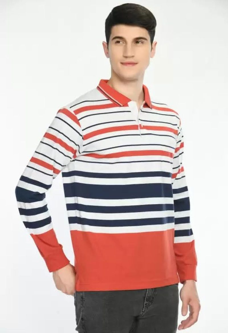 Deerdo Striped Men Polo Neck T-Shirt