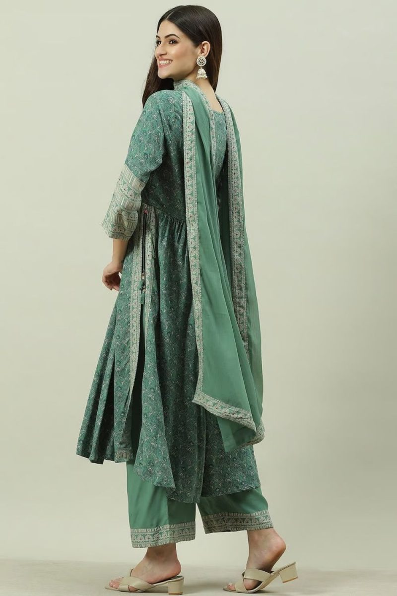 Sage Green Rayon A-Line Shoot Set Kurta Palazzo Suit Set