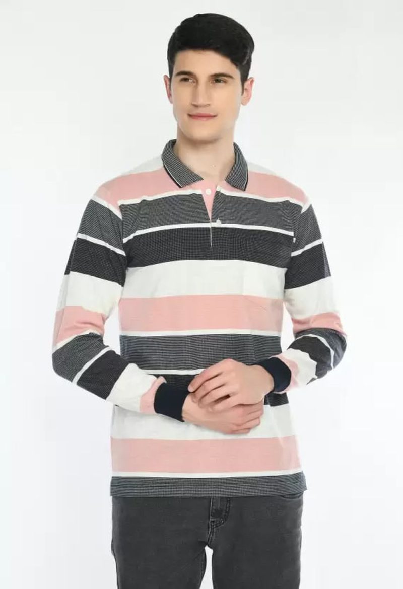 Deerdo Striped Men Polo Neck T-Shirt