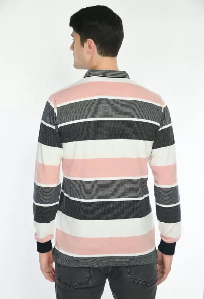 Deerdo Striped Men Polo Neck T-Shirt