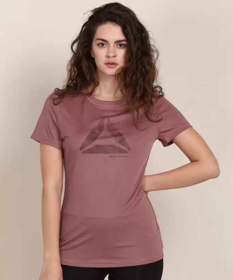 Women Solid Round Neck Polyester Pink T-Shirt