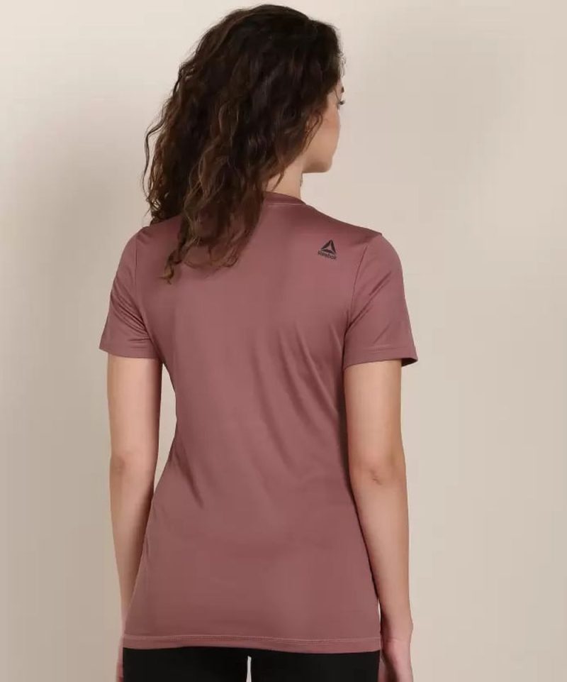 Women Solid Round Neck Polyester Pink T-Shirt