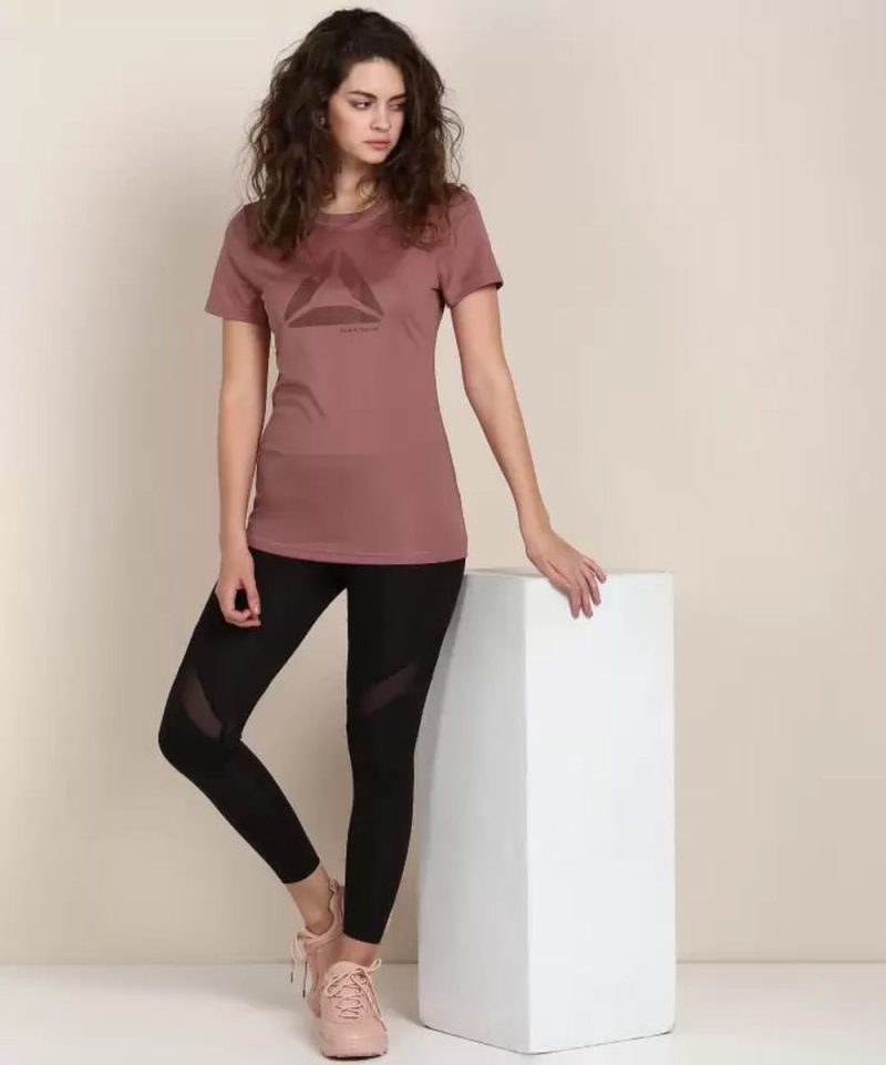 Women Solid Round Neck Polyester Pink T-Shirt