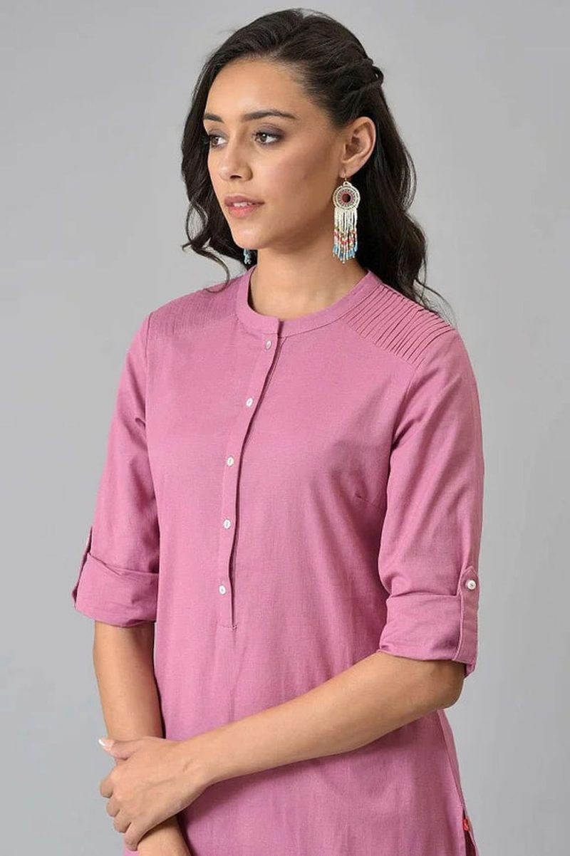 Pink Half Placket Shirt Kurta