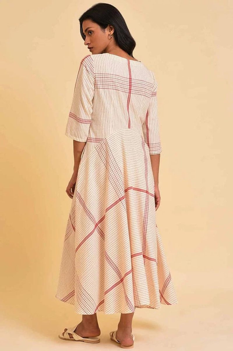 Beige Playful Checkered Free Flowing Dress