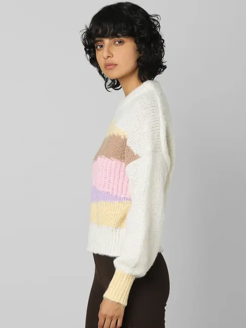 Beige Jacquard Knit Pullover