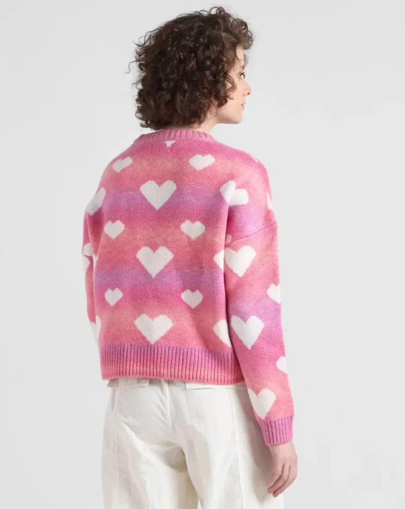 Pink Heart Printed Jacquard Pullover