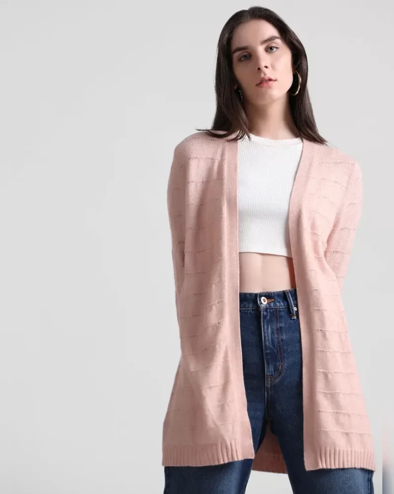 Pink Pointelle Knit Cardigan