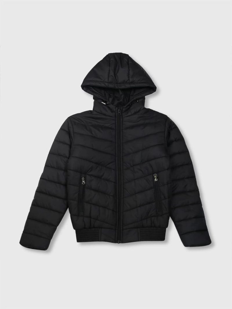 Gini & Jony Girls Black Solid Taffeta Full Sleeves Heavy Winter Jacket