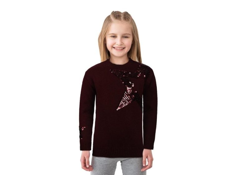 Gini & Jony Girls Red Embellished Woven Full Sleeves Sweater