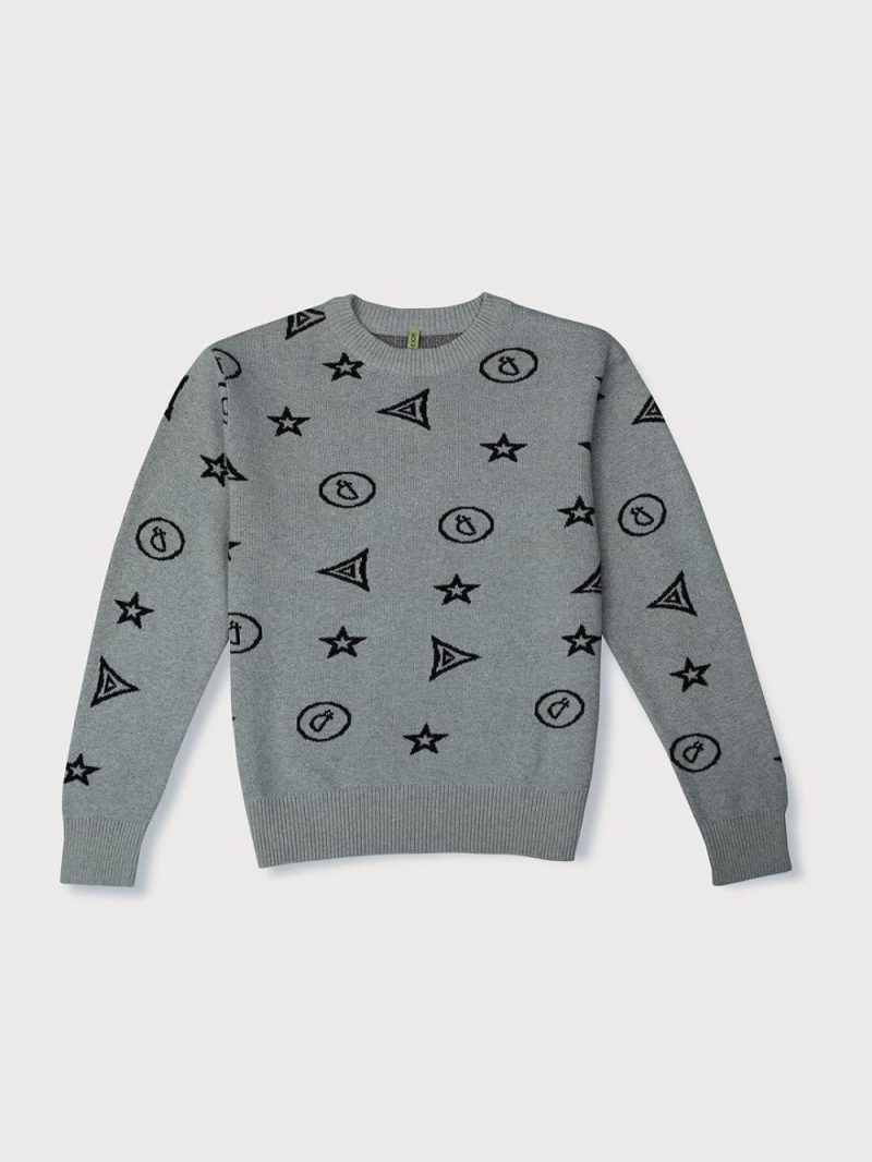 Gini & Jony Boys Grey Printed Woven Full Sleeves Sweater