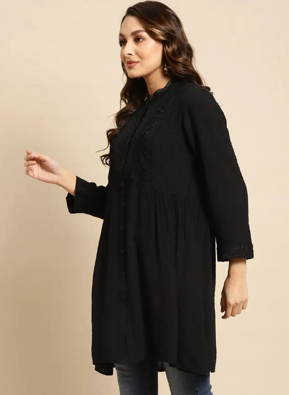Black Tunic Kurti With Dtm Embroidery