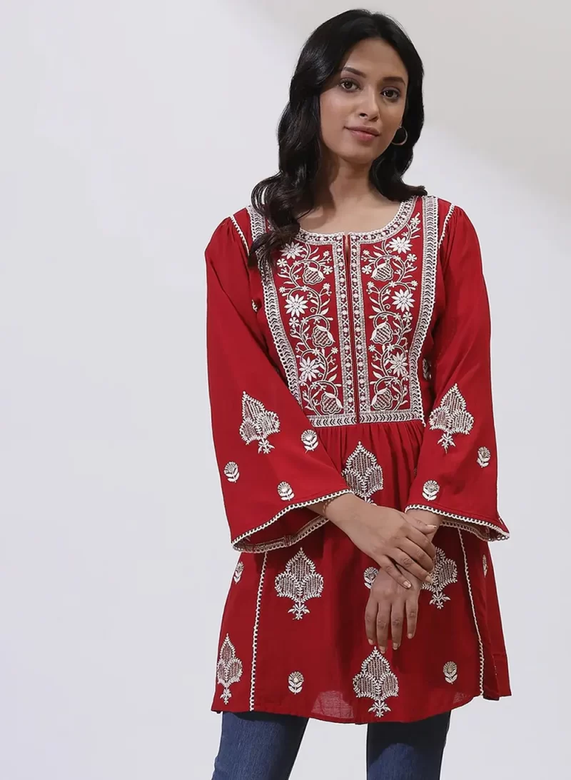 Cherry Red Nargis Collection Embroidered Tunic