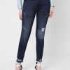 Blue Mid Rise Ripped Skinny Jeans