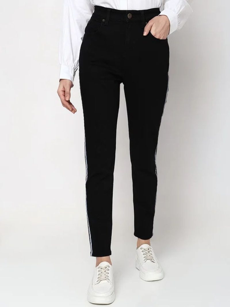 Black High Rise Tape Detail Skinny Fit Jeans