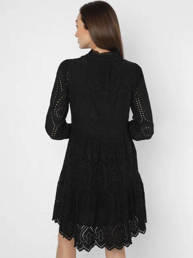 Black Schiffli Fit & Flare Dress