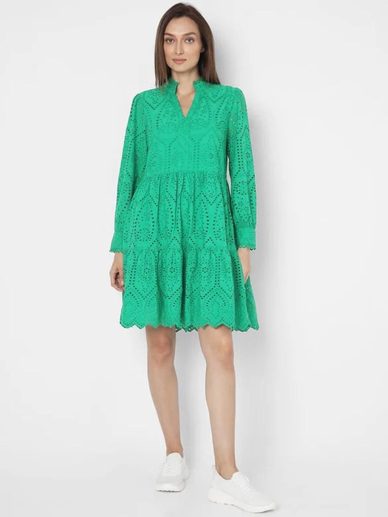 Green Schiffli Fit & Flare Dress