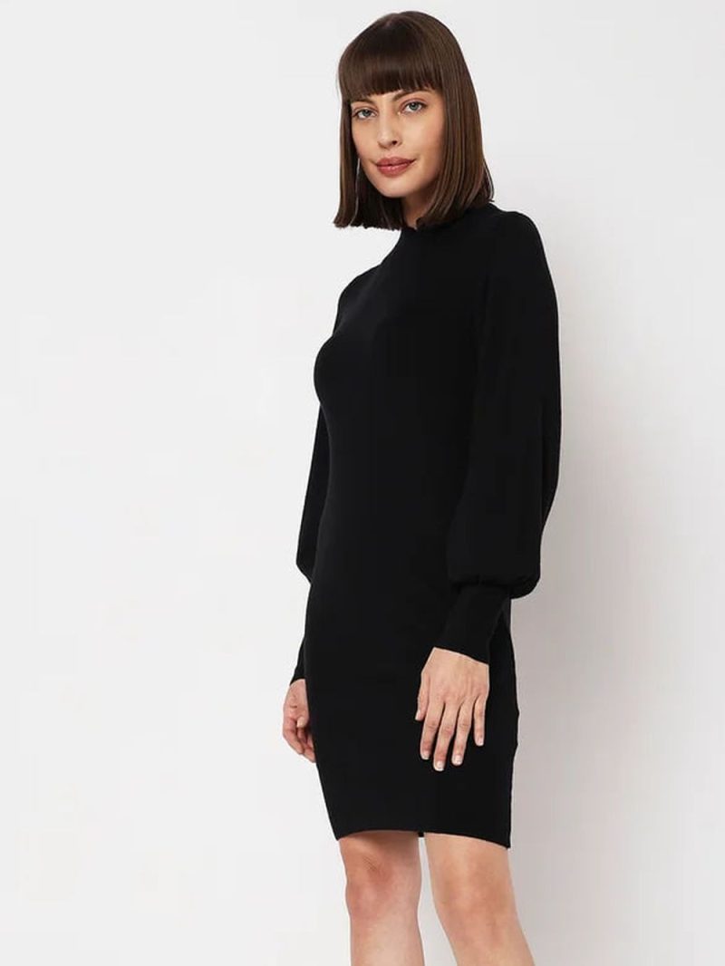 Black High Neck Bodycon Fitted Dress