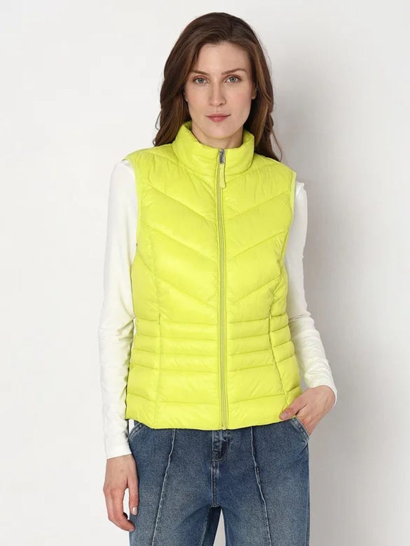 Lemon Green Sleeveless Puffer Jacket