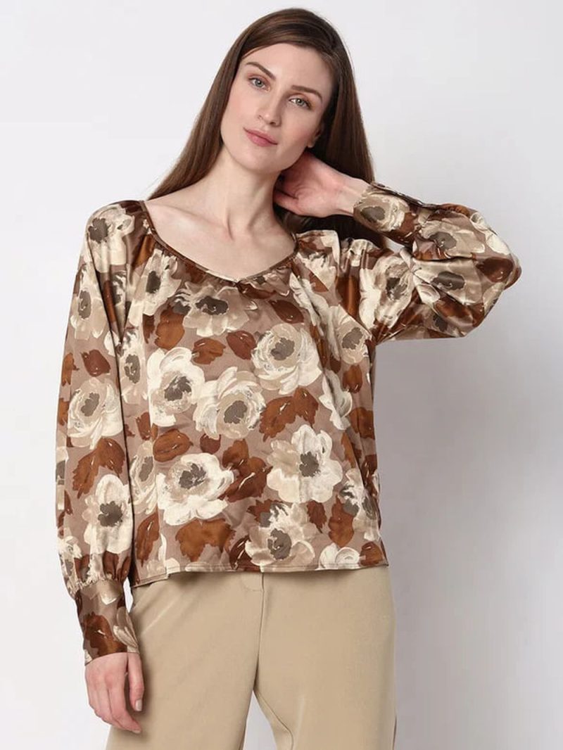 Brown Floral Print Top