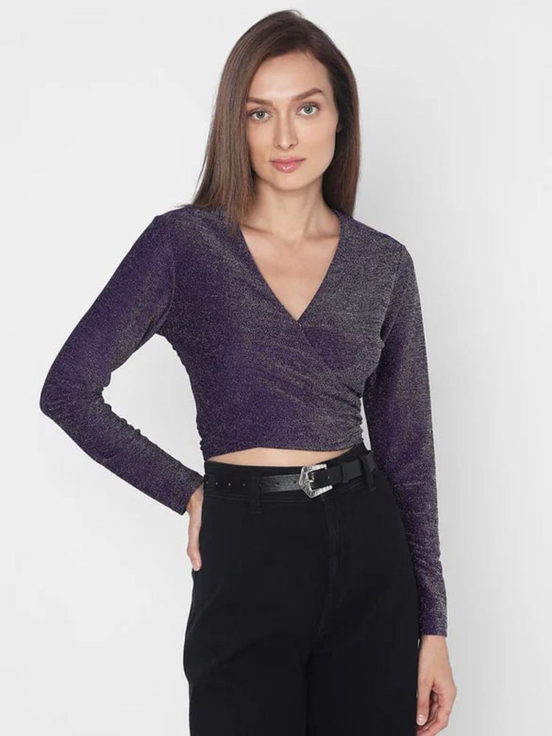 Purple Lurex Shimmer Wrap Top