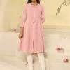 Pink Embroidered A-Line Kurta For Women