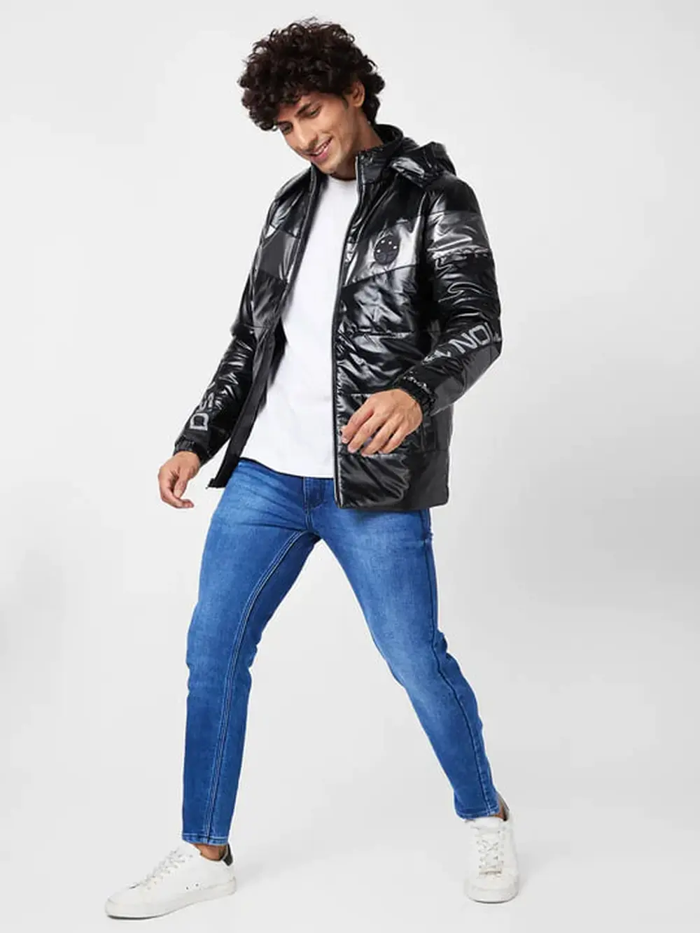 Men'S Metallic Look Jacket With Flash Reflective Print