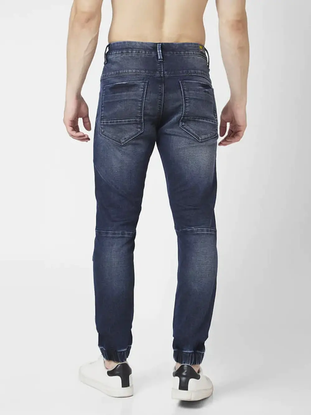 Spykar Men Dark Blue Cotton Regular Fit Tapered Length Clean Look High Rise Jeans (Jogger)