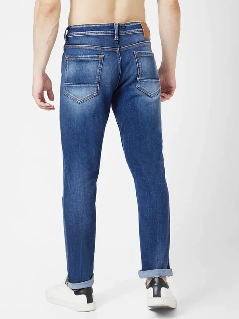 Spykar Men Mid Blue Cotton Slim Fit Narrow Length Clean Look Low Rise Jeans (Skinny)