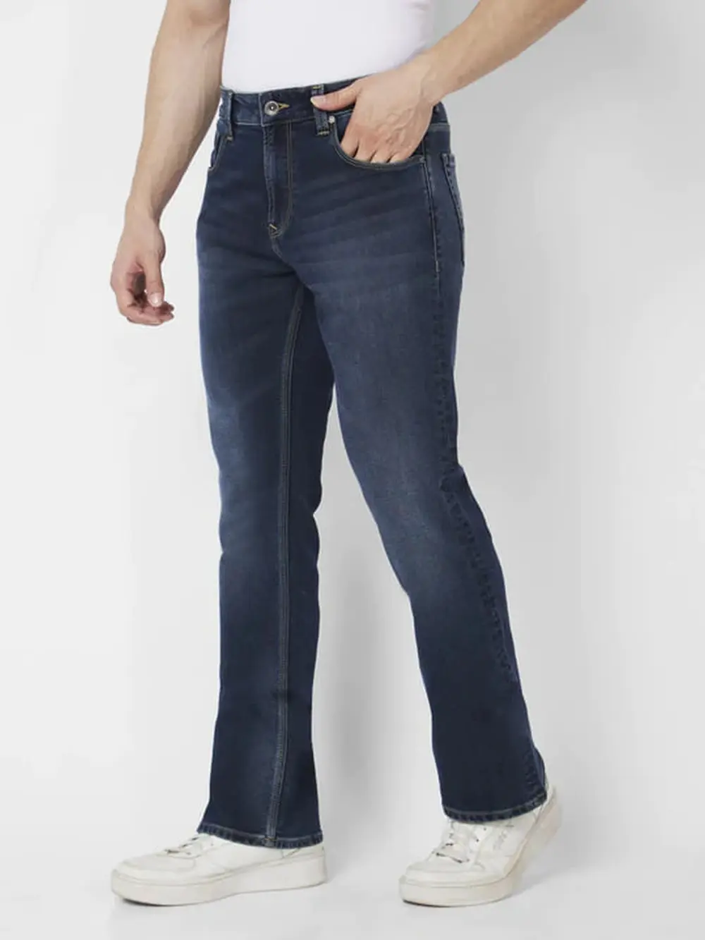 Spykar Men Dark Blue Cotton Stretch Comfort Fit Regular Length Clean Look Mid Rise Jeans (Rafter)