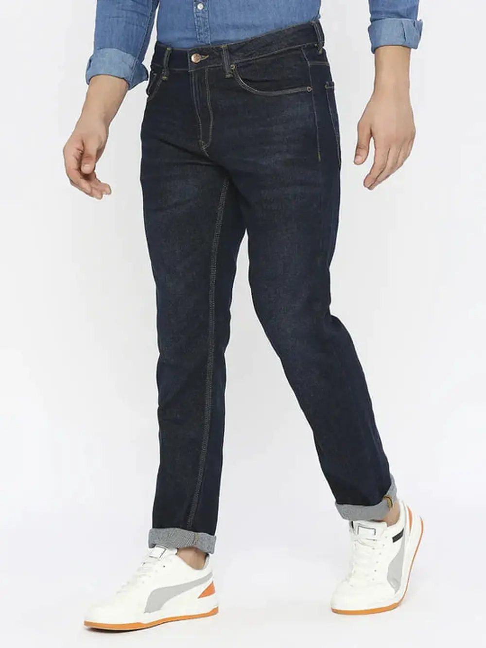 Spykar Men Raw Blue Cotton Stretch Comfort Fit Straigth Length Clean Look Mid Rise Jeans-(Ricardo)