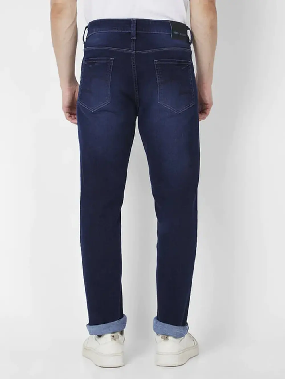 Spykar Men Dark Blue Cotton Stretch Regular Fit Narrow Length Clean Look Mid Rise Jeans (Rover)
