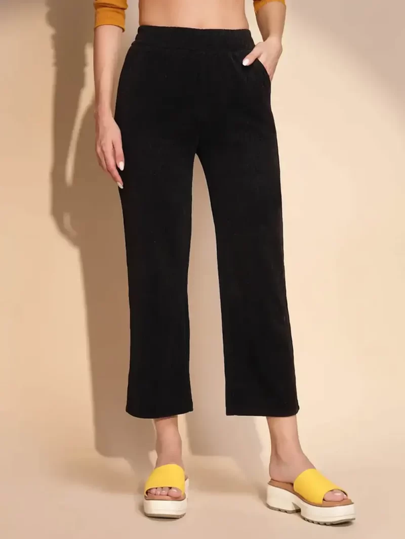 Black Cotton Mid Rise Straight Fit Lower