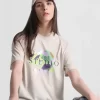 Beige Foil Print T-Shirt