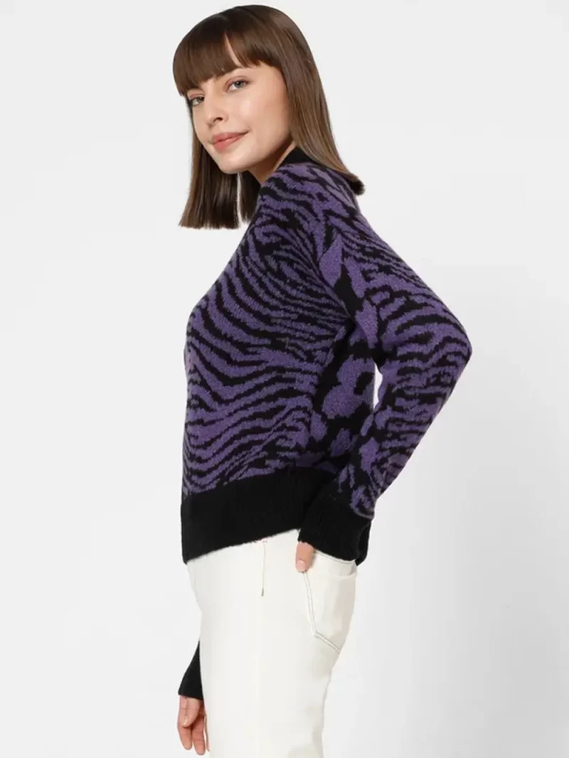Purple Animal Print High Neck Pullover