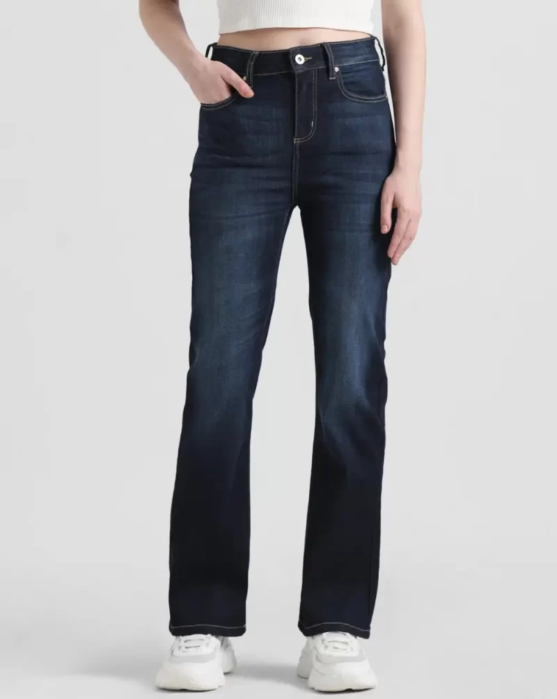 Dark Blue Mid Rise Straight Fit Jeans