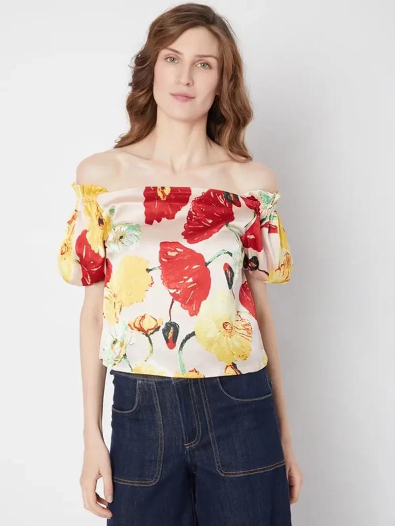 Peach Floral Off-Shoulder Top