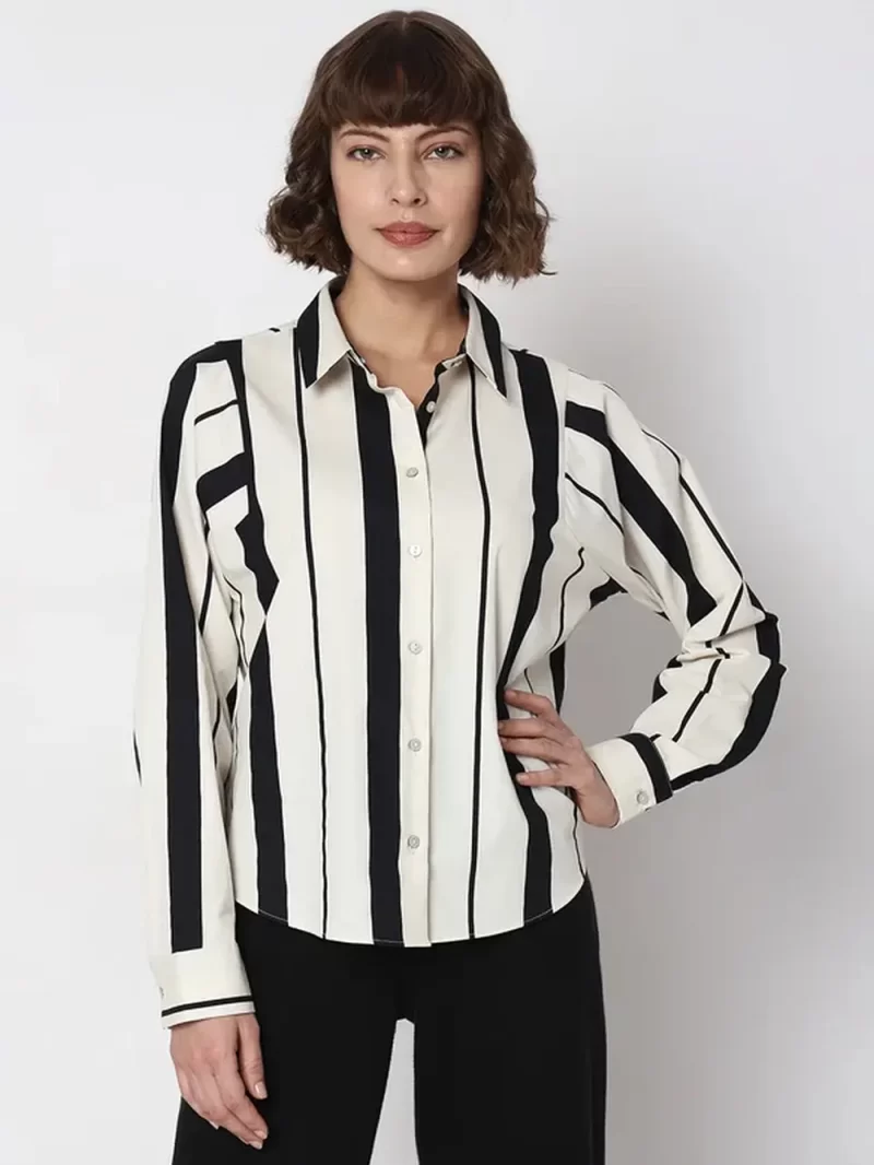 White & Black Striped Formal Shirt