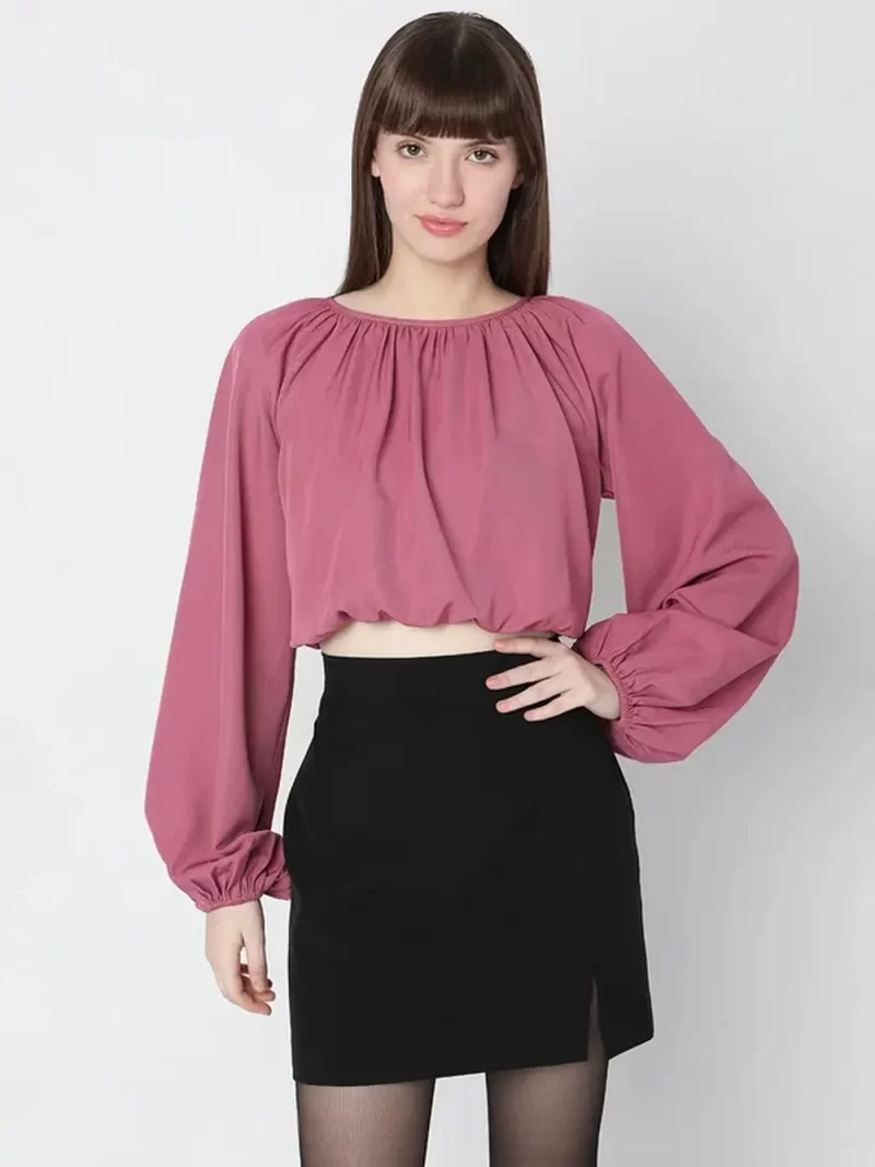 Pink Full Sleeves Crop Top