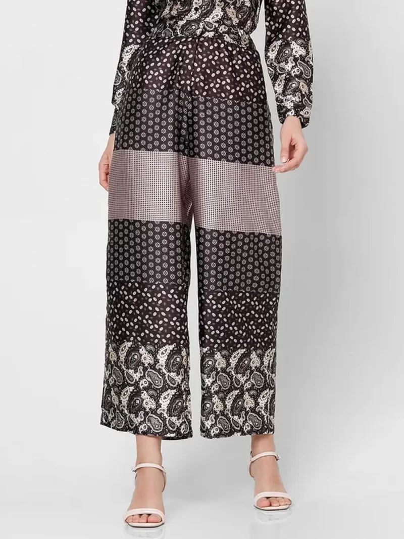 Dark Brown High Rise Printed Pants