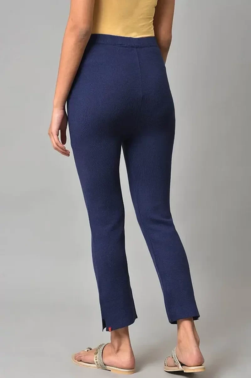 Blue Knitted Women Straight Pants