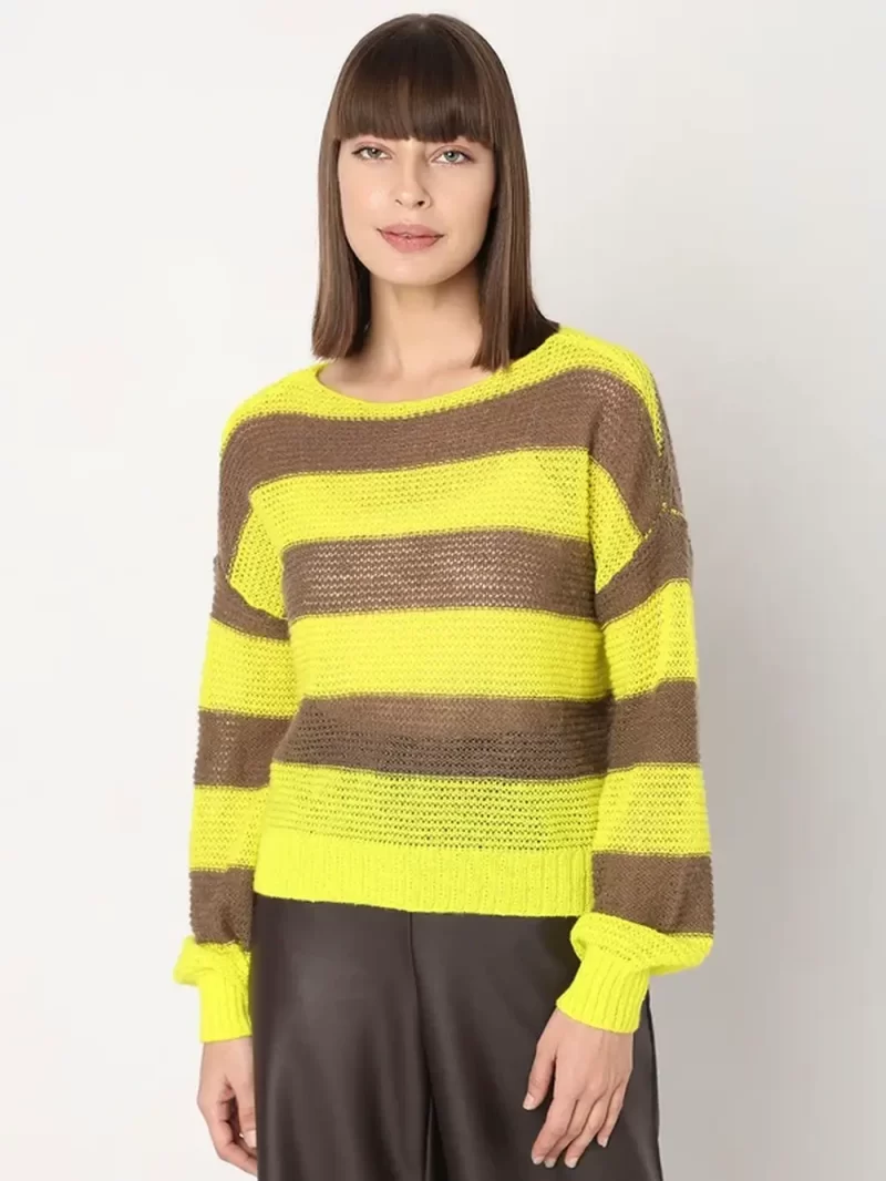 Green Striped Boatneck Pullover