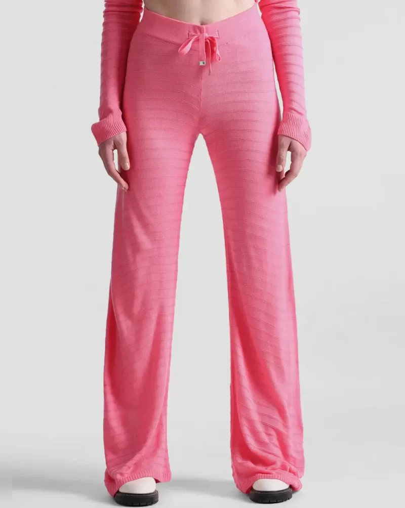 Pink Mid Rise Knitted Wide Leg Pants