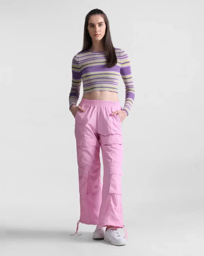 Purple Striped Cropped Pullover