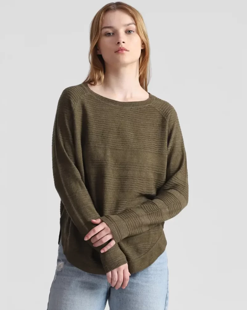 Green Structured Knitted Pullover